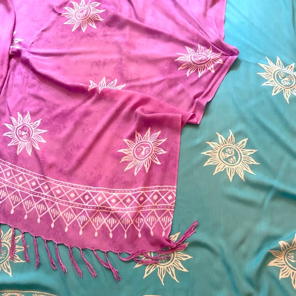 2 Rayon Sarong, Table Cover, Curtain, Shawl with Tassels! Colorful, Soft, NEW! - Picture 3 of 8